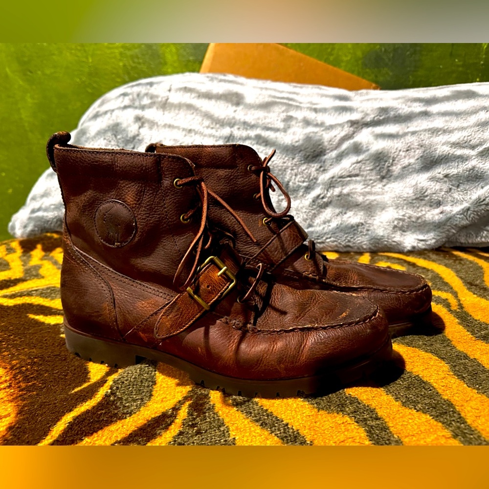 Polo Ralph Lauren Men's Redmond Brown Leather Buckle Boots Lace Up Ranger 12